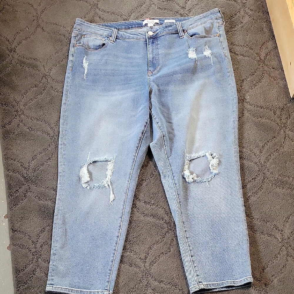 ARULA Light Blue Distressed Cropped Jeans